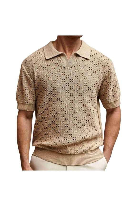 Men's Casual Loose Fit Tops 2025 Trendy Summer Hollow Out Pullover Dressy Causal Turn Down Collar Short Sleeve Shirts