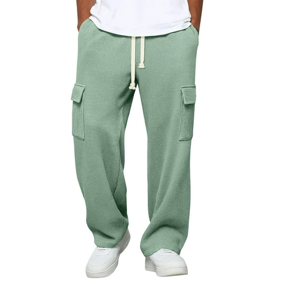 Men’s Casual Loose Fit Waffle Knit Cargo Pants with Drawstring Waist and Multiple Pockets for Everyday Wear