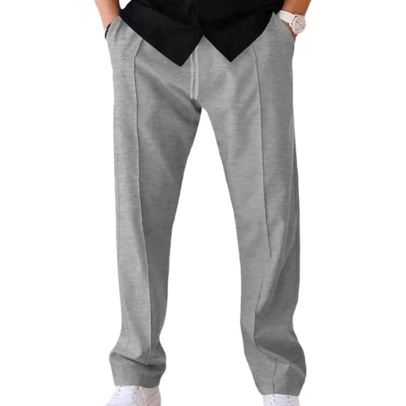 Men's Casual Loose Straight-Leg Trousers Lightweight Waffle Knit Elastic Office Casual Pants for Spring Summer