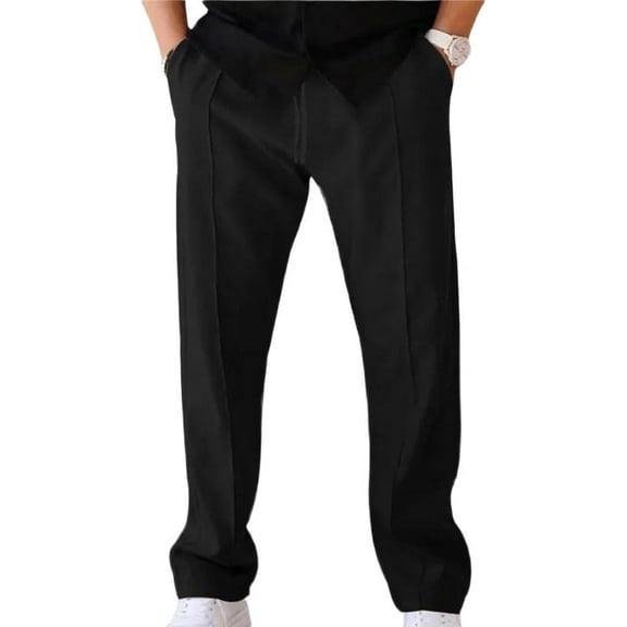 Men's Casual Loose Straight-Leg Trousers Lightweight Waffle Knit Elastic Office Casual Pants for Spring Summer