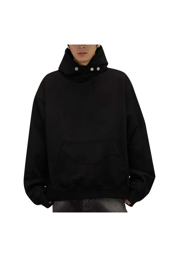 Men's Casual Loose Top High Street High Grade Button Design Sense Hoodie