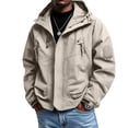 thumbnail image 1 of Men's Casual Loose Waterproof Windbreaker - Hooded Jacket, Khaki, XXL, 1 of 5