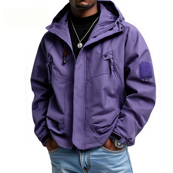 Men's Casual Loose Waterproof Windbreaker - Hooded Jacket, Purple, L