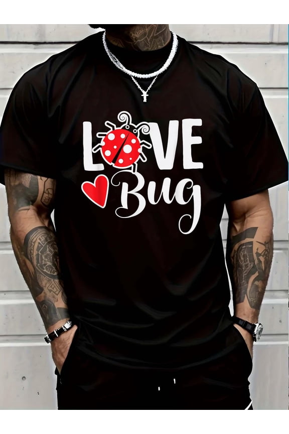 Men's Casual Love Bug Ladybug Graphic T-Shirt