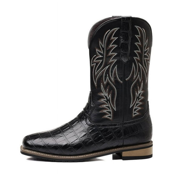 Men's Casual Low Boots Winter Boots Classic Embroidered Square Toe Boots Country Boots Mid-Calf Western Cowboy Boots