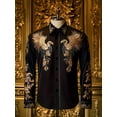 thumbnail image 1 of Men's Casual Luxury Printed Silk Like Satin Button Down Dress Shirt for Party Wedding Black 3XL, 1 of 5