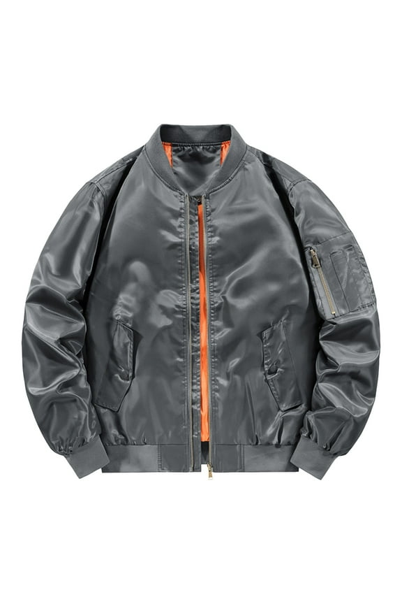 Men's Casual MA 1 Jacket Lightweight Spring Autumn Air Force Style Coat with Stand Collar