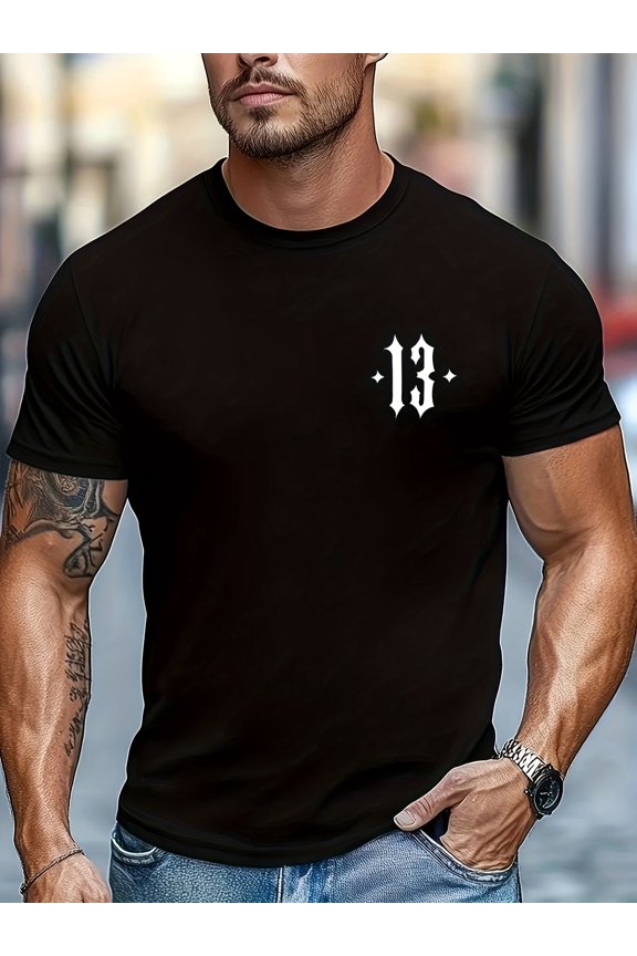 Men's Casual Micro-Stretch Creative Pattern T-Shirt, Summer Menswear