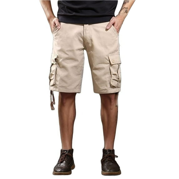 Men's Casual Mid Waist Cargo Shorts Solid Color Drawstring Loose Fit Polyester (Size 29-44)
