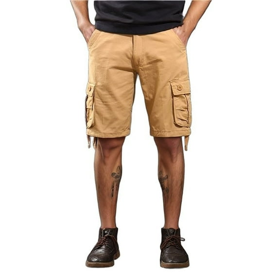Men's Casual Mid Waist Cargo Shorts Solid Color Drawstring Loose Fit Polyester (Size 29-44)