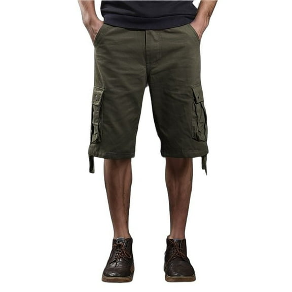 Men's Casual Mid Waist Cargo Shorts Solid Color Drawstring Loose Fit Polyester (Size 29-44)