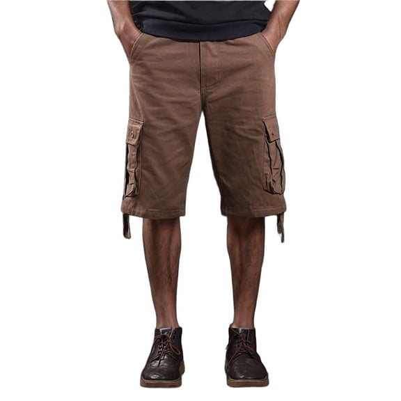 Men's Casual Mid Waist Cargo Shorts Solid Color Drawstring Loose Fit Polyester (Size 29-44)