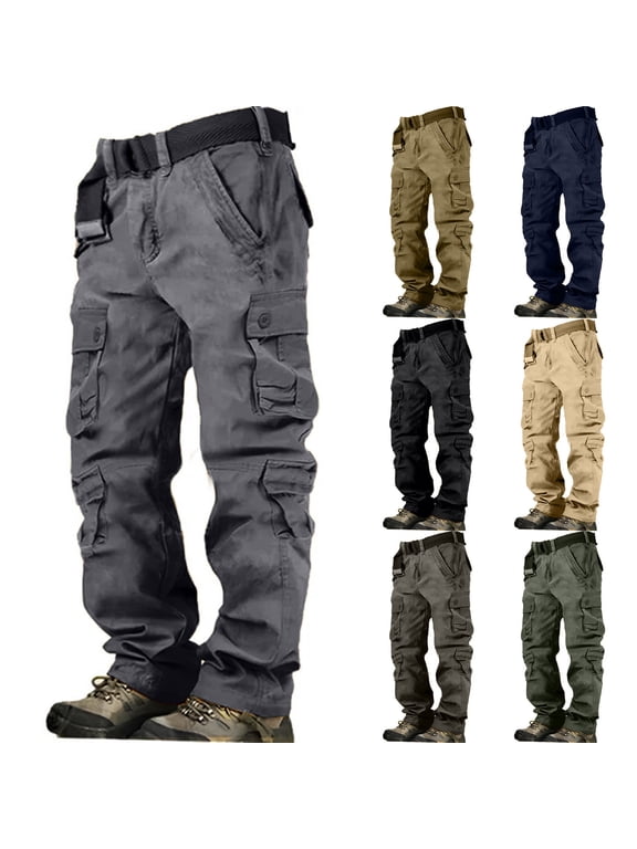 Men's Casual Military Pants, Tactical Wild Army Combat Rip Stop Camo Cargo Work Pants Trousers with 8 Pockets Khaki 5XL