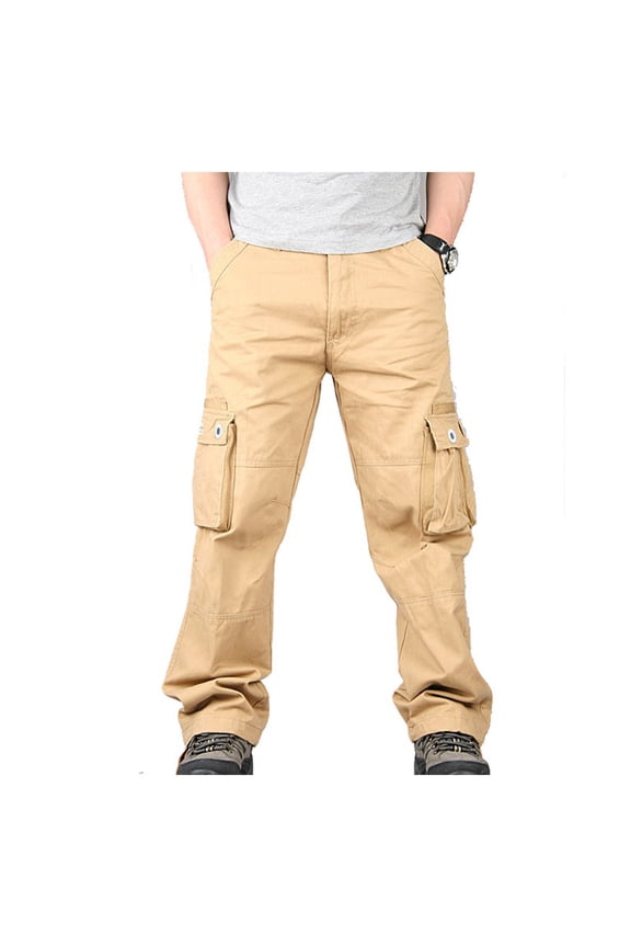 Men's Casual Military Pants, Wild Army Combat Rip Stop Outdoor Work Cotton Cargo Pants Trousers with Muti Pockets Khaki