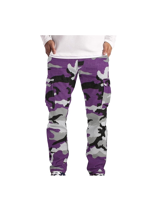 Men's Casual Military Work Pants with Adjustable Drawstring Waist, Multi-Pocket Design for Outdoor Training, Hiking, and Daily Wear (Functional & Durable),Purple XL