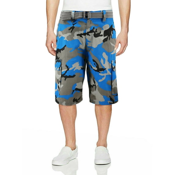 Men's Casual Multi Color Cargo Shorts With Belt (46, Teal Gray Camo)
