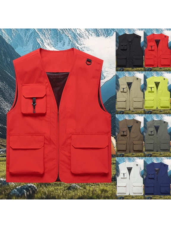 Men's Casual Multi-Pocket Utility Outdoor Vest Jacket Sleeveless Hoodless Loose Fit Lightweight Breathable Quick Dry Travel Hiking Fishing Camping Work Clothes Essential Gift