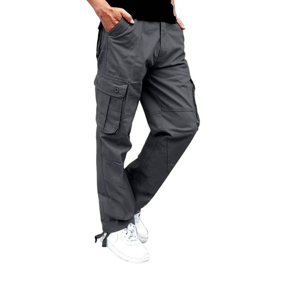 Men's Casual Multi-Pocket Work Pants with Adjustable Drawstring Waist, Straight-Leg Design for Daily Wear, Hiking, and Outdoor Activities (Durable & Comfortable),Gray 38