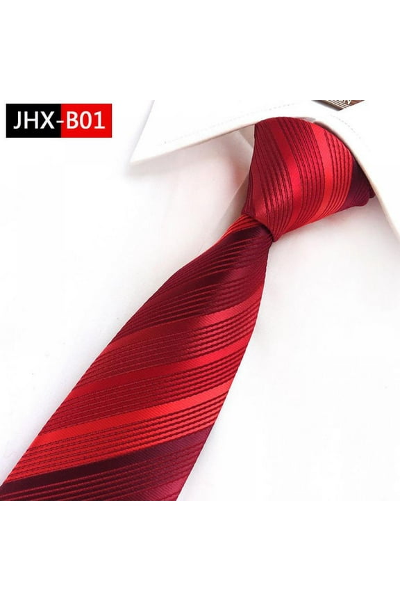 Men's Casual Necktie Classic Formal Red Stripe Print Tie for Wedding Party