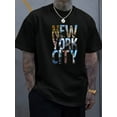thumbnail image 1 of Men's Casual New York City Graphic T-Shirt - Black Polyester Blend, Short Sleeve, Round Neck, Summer Tee with Iconic NYC Skyline Print, New York T Shirt, 1 of 1