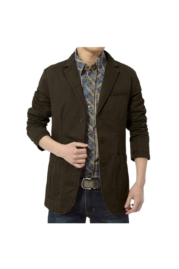 Men's Casual Notched Lapel Collar 3-Button Blazer Lightweight Business Cotton Suit Jacket Coat for Work Golf