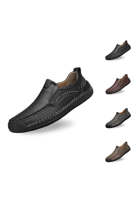 Men's Casual On Loafers Comfortable Leather Flat Shoes For Daily Wear With Jeans All Season Non Sole Lightweight Breathable Men'S Shoes
