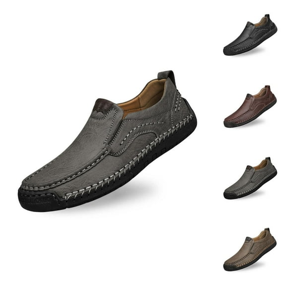 Men's Casual On Loafers Comfortable Leather Flat Shoes For Daily Wear With Jeans All Season Non Sole Lightweight Breathable Shoes For Man