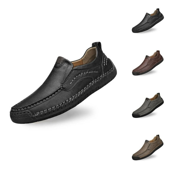 Men's Casual On Loafers Comfortable Leather Flat Shoes For Daily Wear With Jeans All Season Non Sole Lightweight Breathable Shoes For Men
