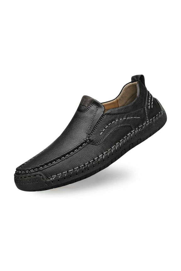Men's Casual On Loafers Comfortable Leather Flat Shoes For Daily Wear With Jeans All Season Non Sole Lightweight Breathable
