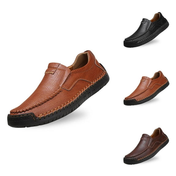 Men's Casual On Loafers Comfortable Leather Shoes For Daily Wear Lightweight Breathable Flat Sole Sneakers With Jeans All Season Mens Dress Shoes