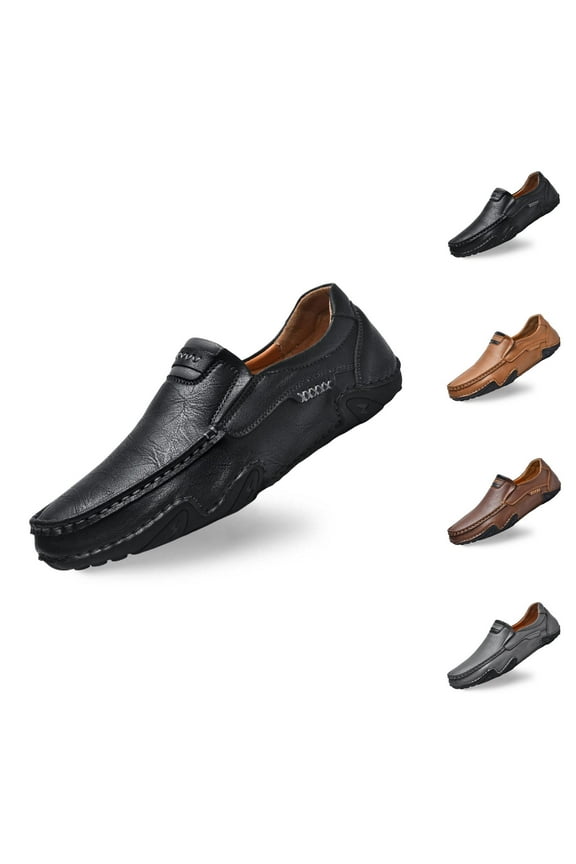 Men's Casual On Loafers Leather Comfortable Walking Shoes For Daily Wear With Jeans All Season Flat Footwear Black Mens Shoes