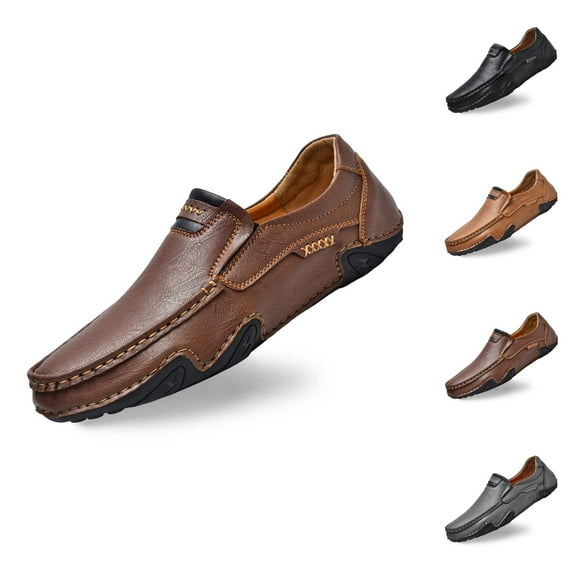 Men's Casual On Loafers Leather Comfortable Walking Shoes For Daily Wear With Jeans All Season Flat Footwear Men Athletic Shoes