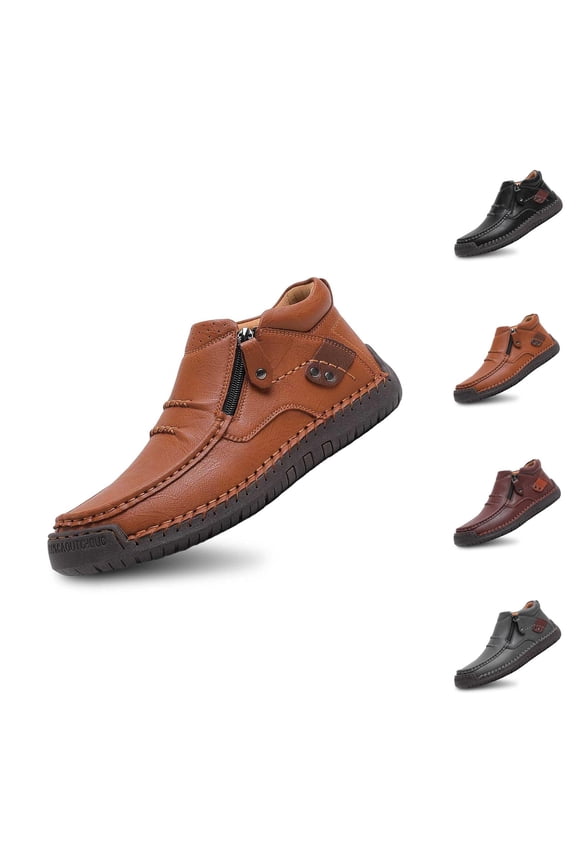 Men's Casual On Shoes Leather Upper Comfortable Walking Shoes For Daily Wear With Side Zipper Design With Jeans And Casual Pants Men’S Shoes