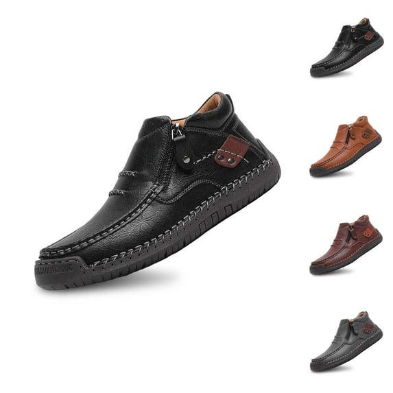 Men's Casual On Shoes Leather Upper Comfortable Walking Shoes For Daily Wear With Side Zipper Design With Jeans And Casual Pants Mens Shows