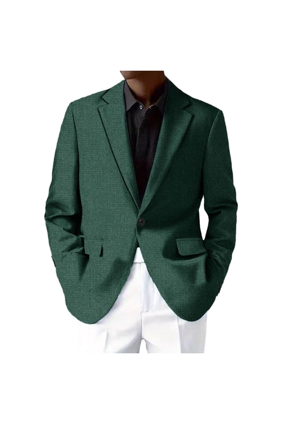 Men's Casual One-Button Blazer, Slim-Fit Lightweight Business Daily Sport Coat, Dark Green, L