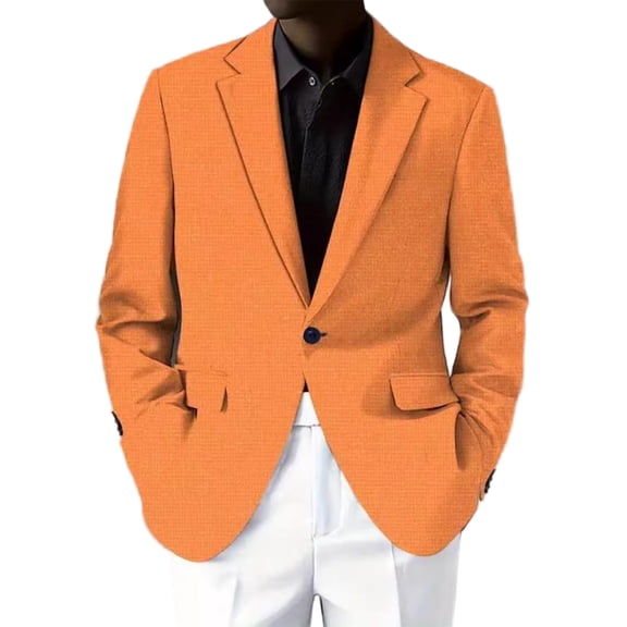 Men's Casual One-Button Blazer, Slim-Fit Lightweight Business Daily Sport Coat, Orange, L