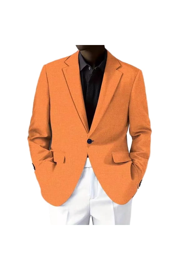 Men's Casual One-Button Blazer, Slim-Fit Lightweight Business Daily Sport Coat, Orange, XL