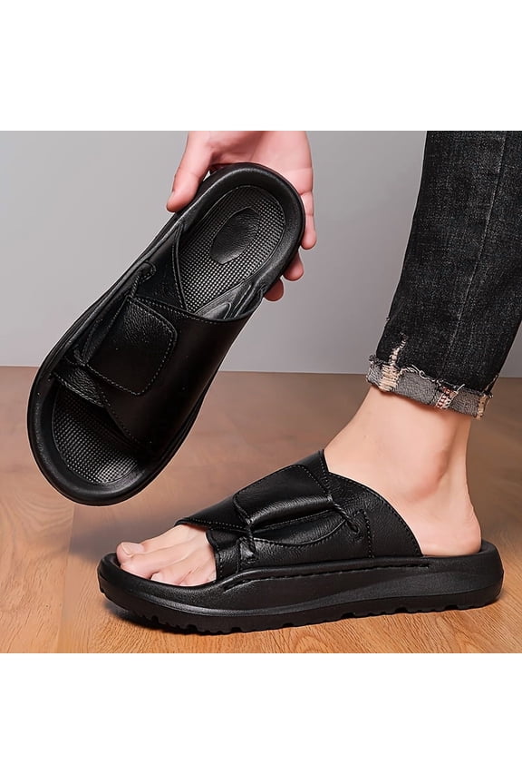 Men's Casual Open-Toe Platform Slip-On Beach Slides with a "Poop-Stepping" Feel, Trendy 2026 Summer New Slippers