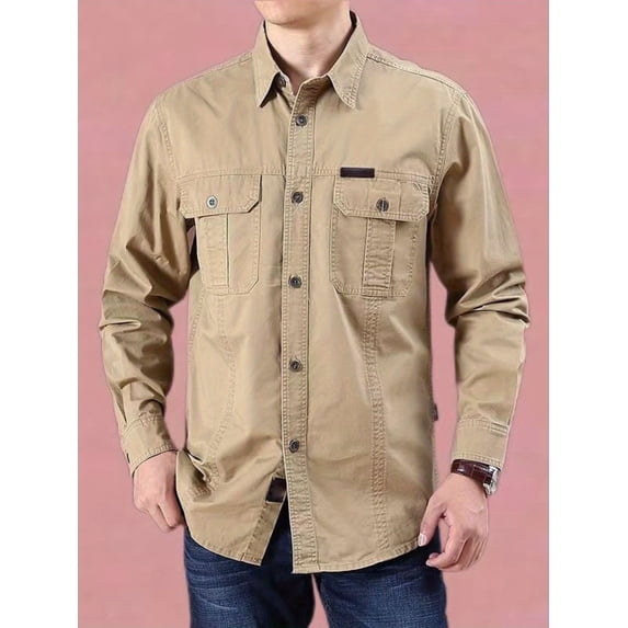 Fredd Marshall Men's 100% Cotton Long Sleeve Hiking Shirt with Pockets