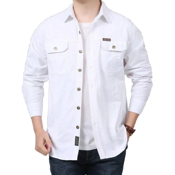 Fredd Marshall Men's 100% Cotton Long Sleeve Hiking Shirt with Pockets