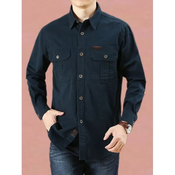 Fredd Marshall Men's 100% Cotton Long Sleeve Hiking Shirt with Pockets