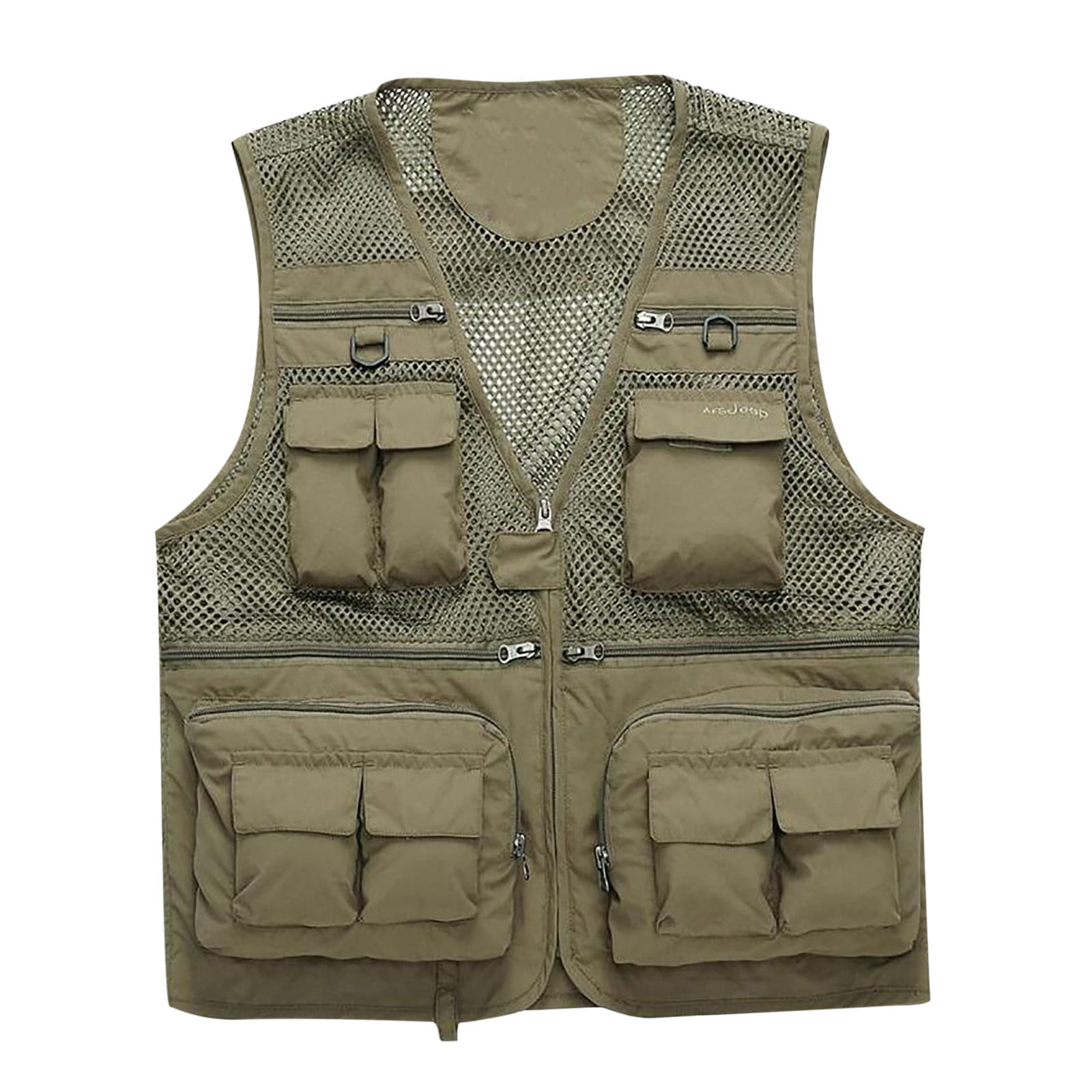 Sukany Heren Casual Vissen Safari Utility Vest Lichtgewicht Sneldrogend Cargo Militair Gilets Mouwloos Fotografie Schieten Jacht Camping Bodywarmer Outdoor Reisjas met Zakken, Kaki, S