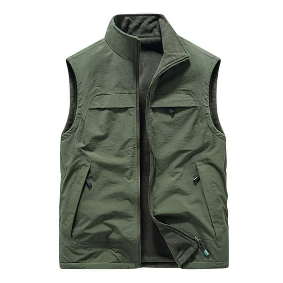Men's Casual Outdoor Vest Jacket Multi Pockets Breathable Mesh Lined Work Camping Travel Photo Fishing Outwear (Large, Army Green 02)