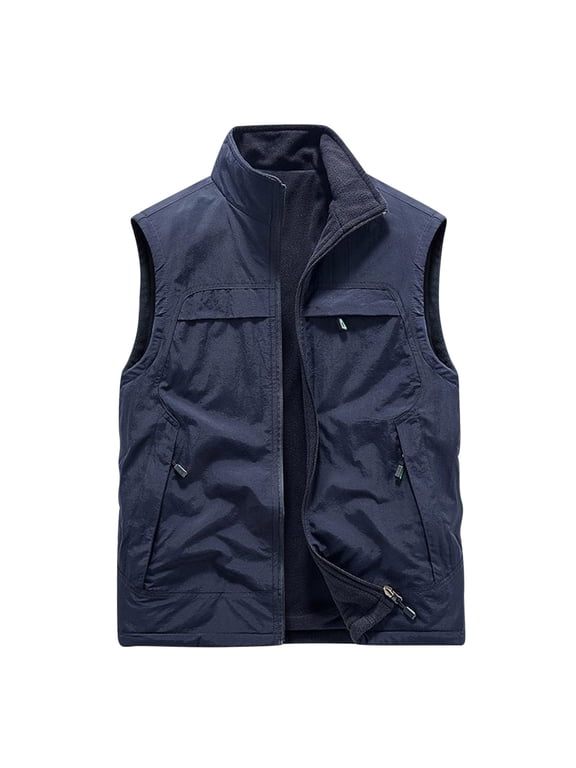 Men's Casual Outdoor Vest Jacket Multi Pockets Breathable Mesh Lined Work Camping Travel Photo Fishing Outwear (Large, Navy)