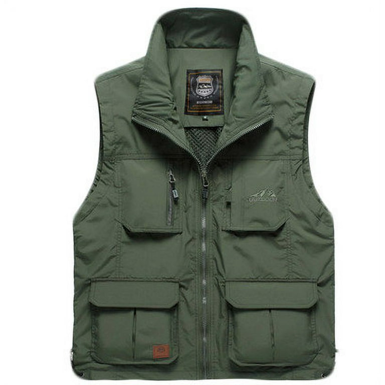Men's Casual Outdoor Vest Jacket Multi Pockets Breathable Mesh Lined Work  Camping Travel Photo Fishing Outwear (Medium, Army Green) 