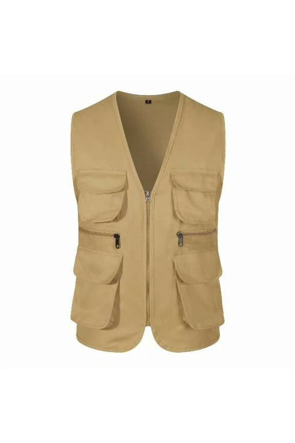 Men's Casual Outdoor Work Fishing Travel Photo Cargo Vest Jacket Multi Pockets Clothes