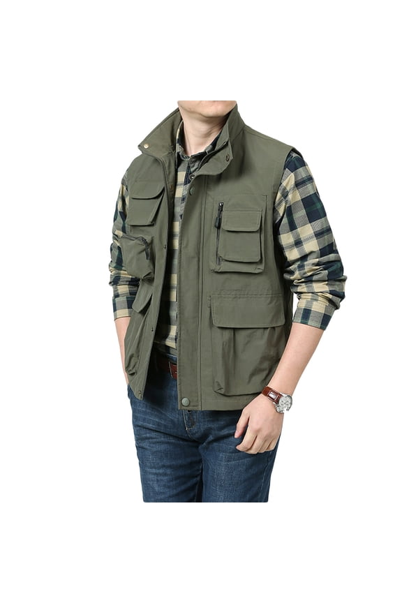 Men's Casual Outdoor Work Safari Fishing Travel Photo Cargo Vest Jacket Multi Pockets Men's Fishing Vest