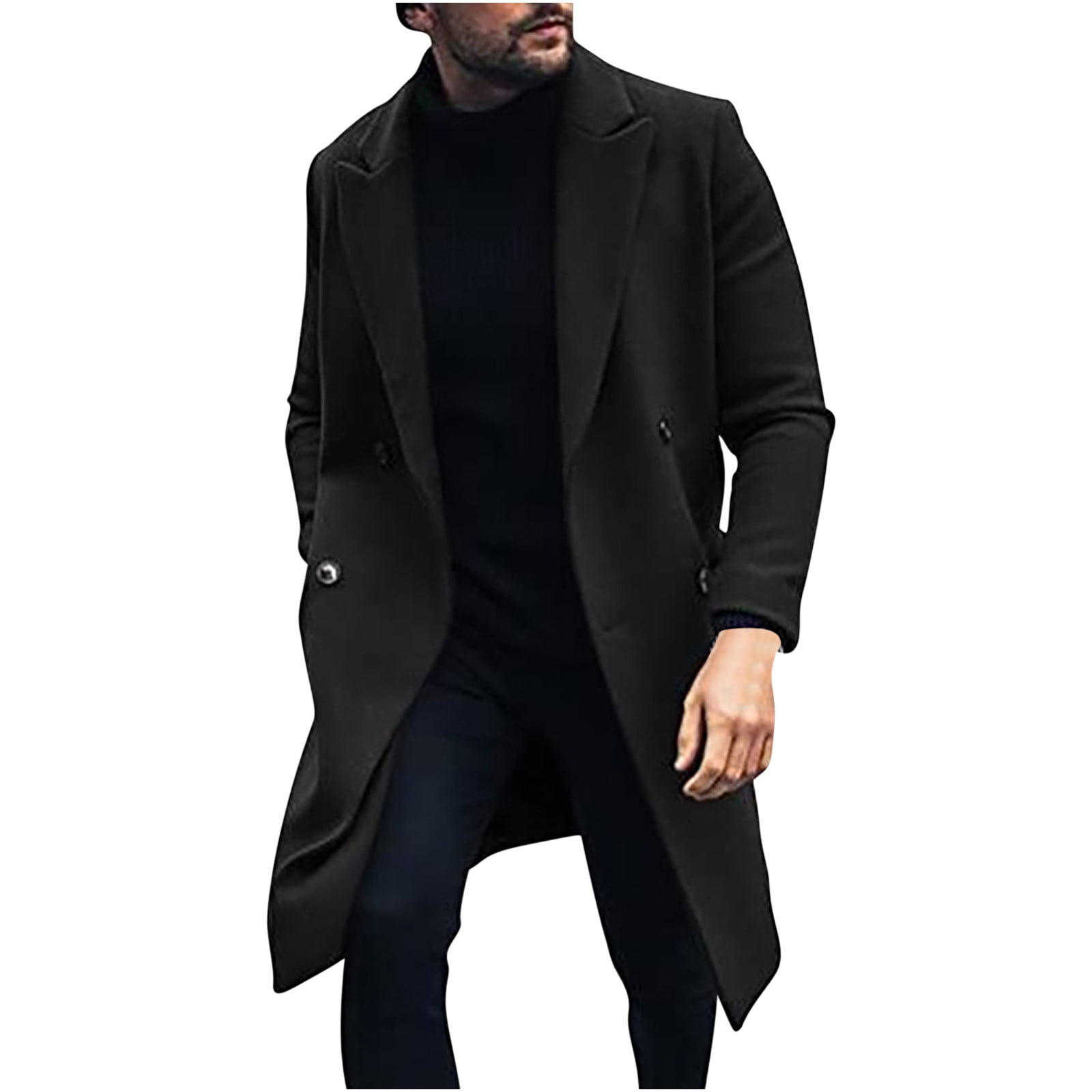 Men's Casual Overcoat Notch Lapel Business Long Coat Double Breasted