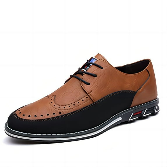 Men's Casual Oxford Business Fashion Leather Shoes Walking Comfortable Classic Adjustable Shoes Orange 10 US