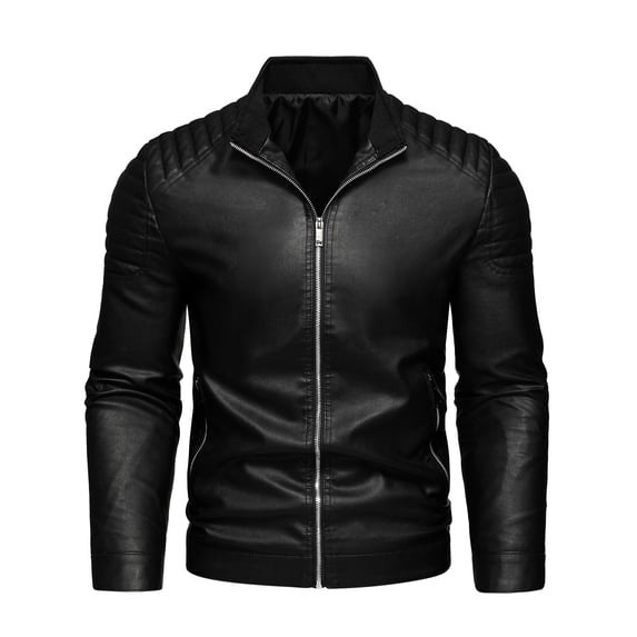 Men's Casual PU Leather Jacket Stand Collar Motorcycle Jacket Classic Versatile Top Fashion Trend Men's Wear
